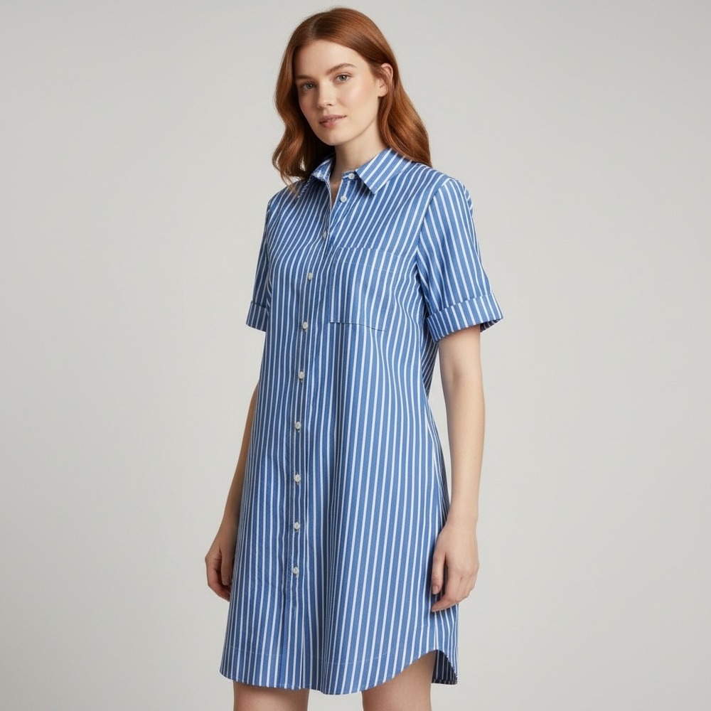 Old Navy Blue White Striped Shirt Dress Coastal Summer Womens Small‎